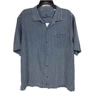 Tommy Bahama Short Sleeve Men's Shirt XL 100% Silk Blue Aztec Print Lightweight